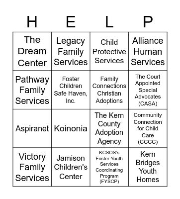 Child Welfare Organizations Bingo Card