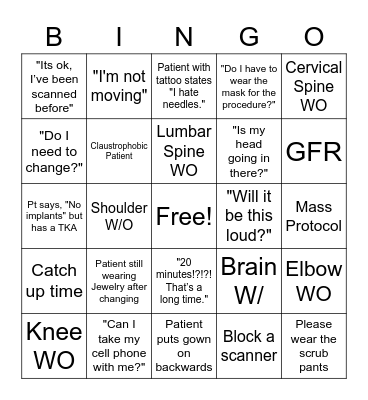 MRI BINGO Card