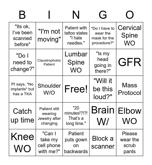 MRI BINGO Card