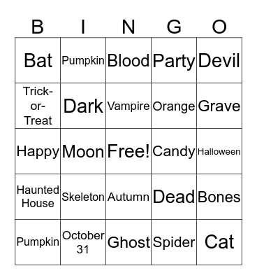 ASL Halloween Bingo Card