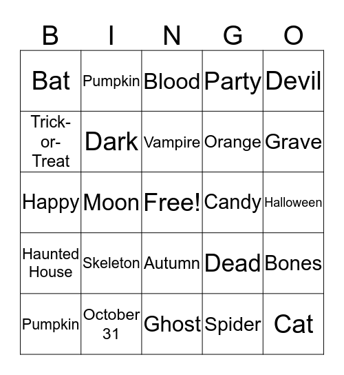 ASL Halloween Bingo Card