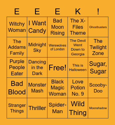 🦇🍬 Halloween Name-That-Tune 🎃👻 Bingo Card