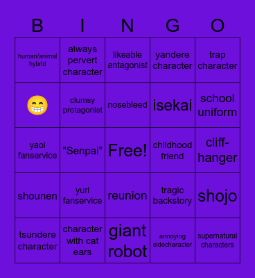 Pilvax Anime Bingo Card