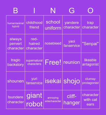 Pilvax Anime Bingo Card