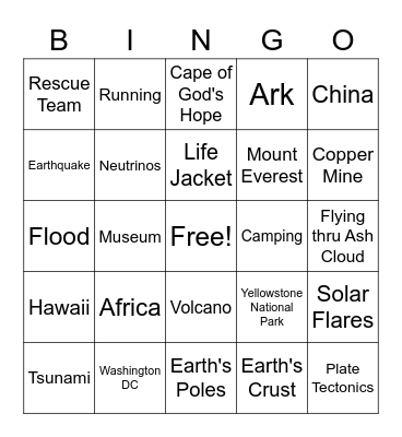 2012 Movie Bingo Card
