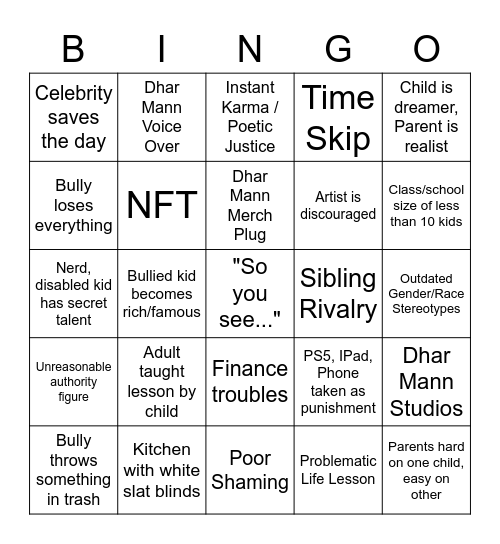 Dhar Mann Bingo Card