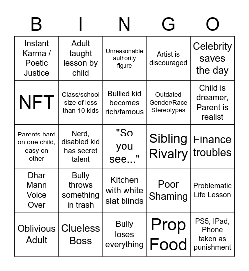 Dhar Mann Bingo Card