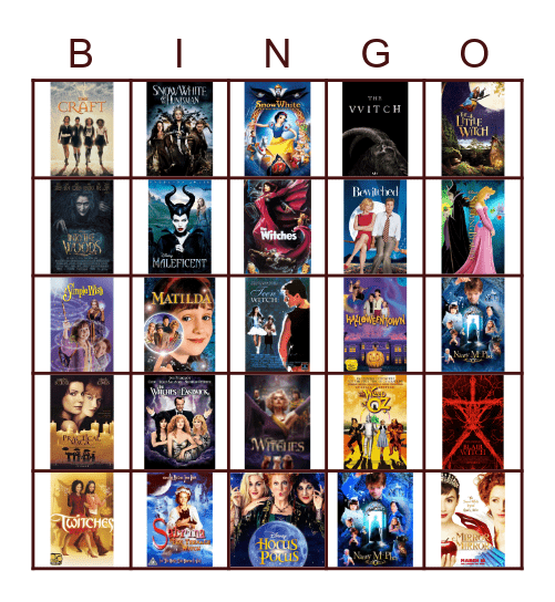 Witch Movies Bingo Card