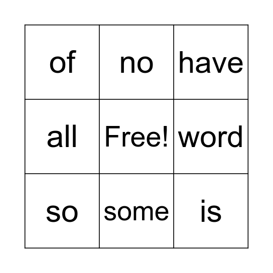 Tricky Word Bingo Card