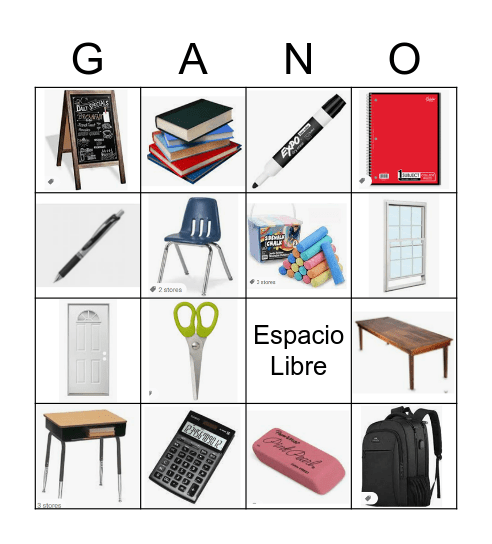 Los materiales en la clase Bingo Card