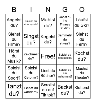 Was machst du in deiner Freizeit? Bingo Card