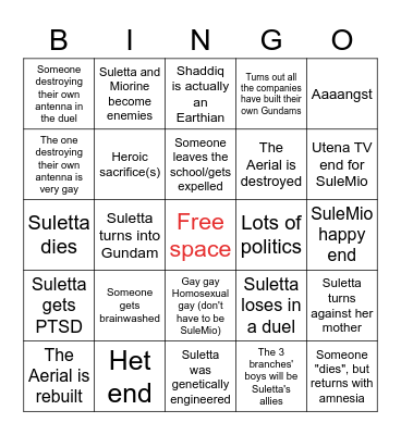 Mobile Suit Gundam: The Witch from Mercury Bingo Card
