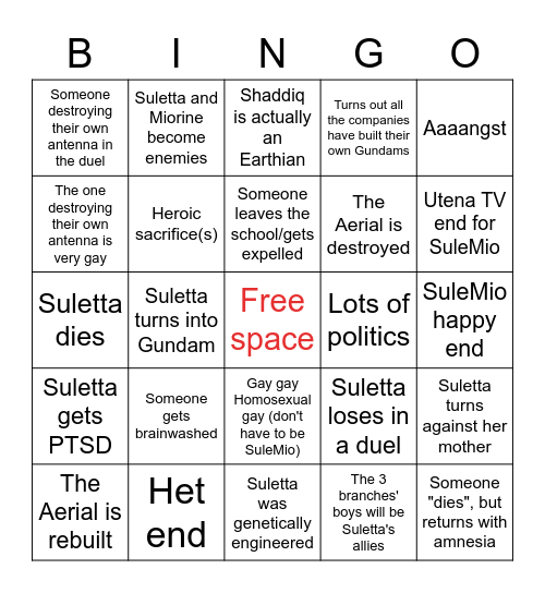 Mobile Suit Gundam: The Witch from Mercury Bingo Card