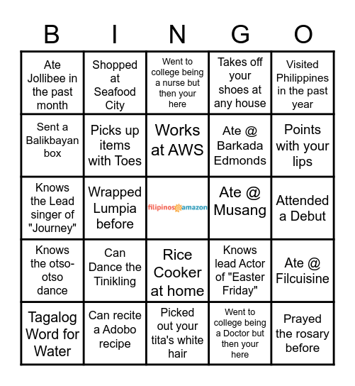 Filipinos@ FAHM Icebreak Card Bingo Card