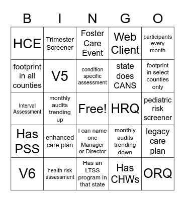 Health Plan Bingo Card