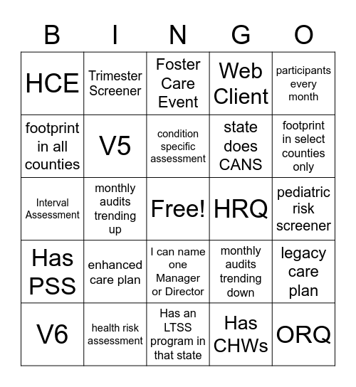 Health Plan Bingo Card