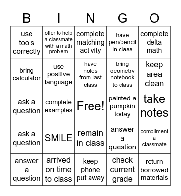 GEOMETRY Bingo Card