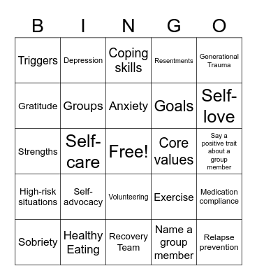 Recovery Bingo Card