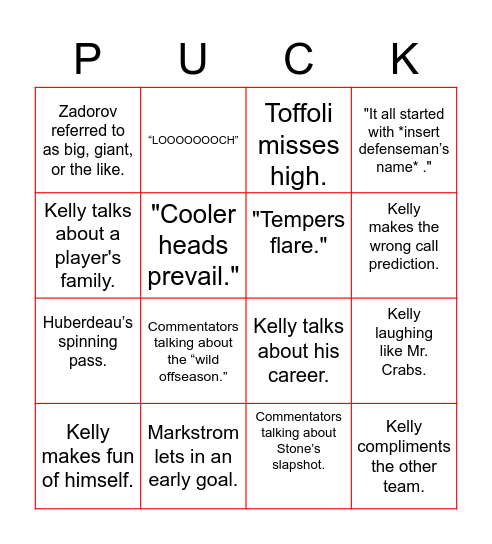 Calgary Flames Bingo Card