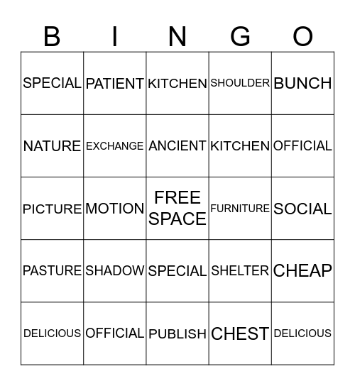 UNIT 7 Bingo Card