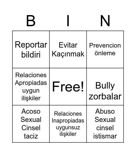 PSA Bingo Card