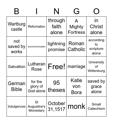 Reformation Bingo Card