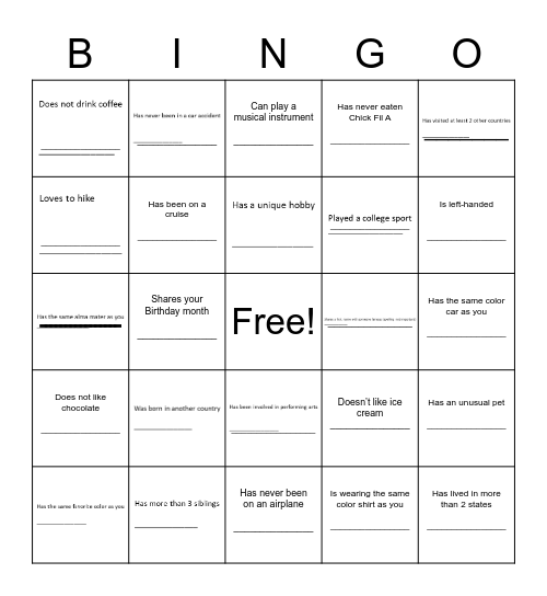 Untitled Bingo Card