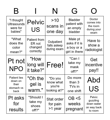 Ultrasound Appreciation Month Bingo Card