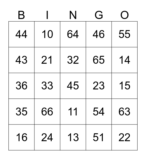 Place Value Bingo Card