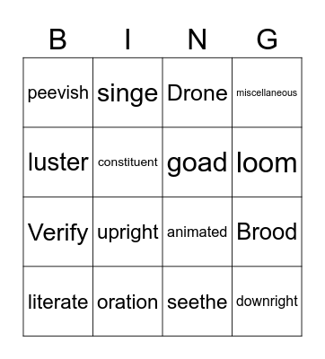 Vocabulary Bingo Card