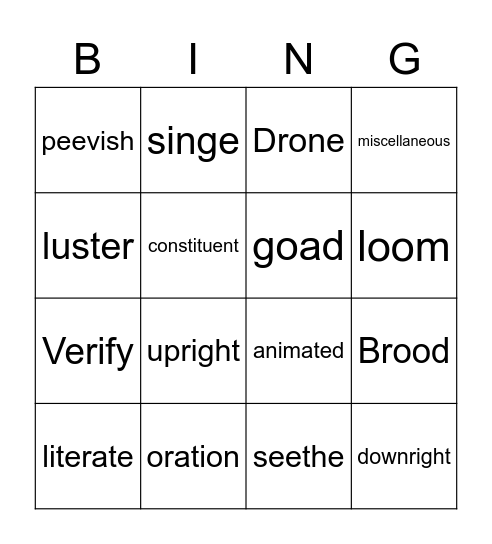 Vocabulary Bingo Card