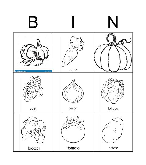 Vegetable Bingo Card