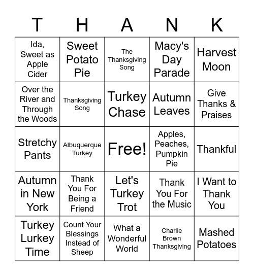 November Tunes! Bingo Card