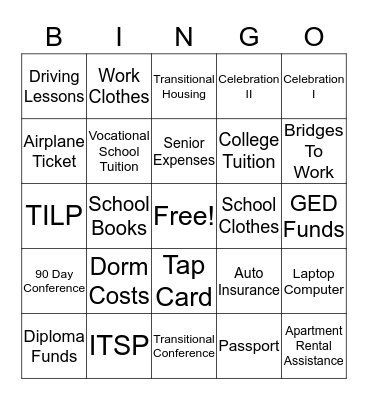Independent Living Program  Bingo Card