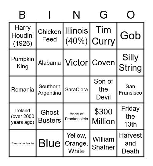 Halloween Bingo Card