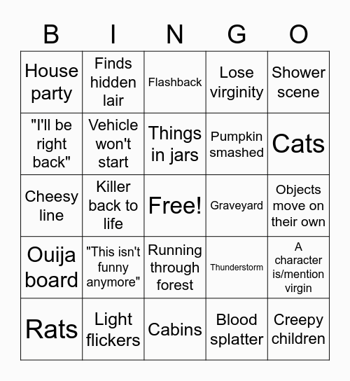 Halloween Horror Movie Bingo Card