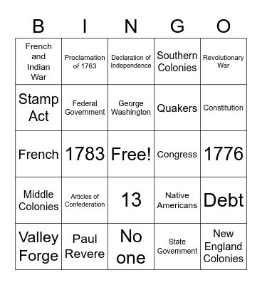 Unit 2 Bingo Card