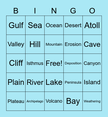 Landforms Bingo Card