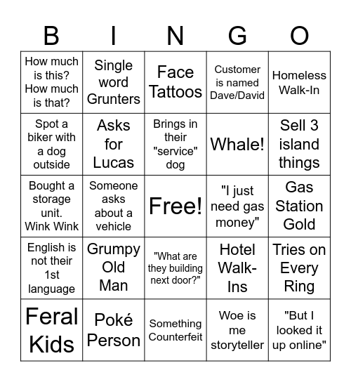 Customer Bingo Card