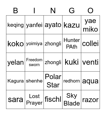 Para's Genshin Bingo Card