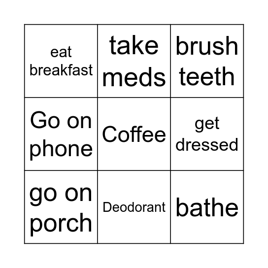 My daily routine Bingo Card