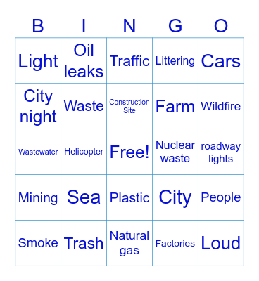 POLLUTION Bingo Card