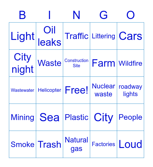 POLLUTION Bingo Card