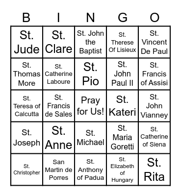 Saints Bingo Card