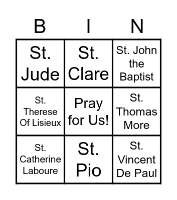 Saints Bingo Card