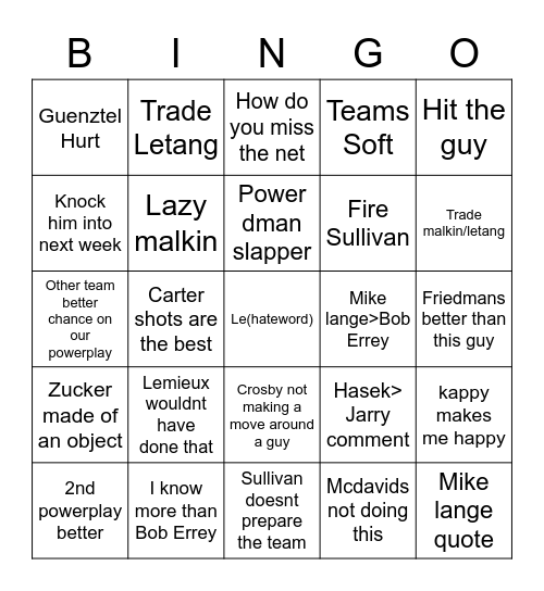 Dad's Angry Penguin Bingo Card