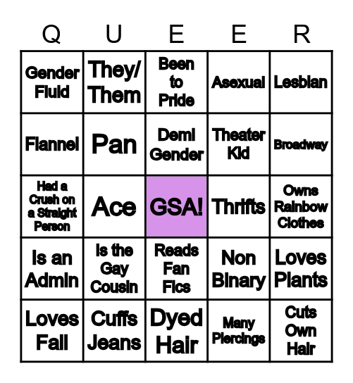 Gay Bingo Card