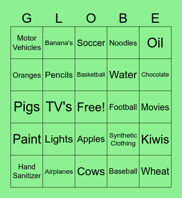 Globalization Bingo Card