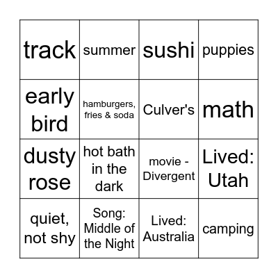 Chloe Bingo! Bingo Card