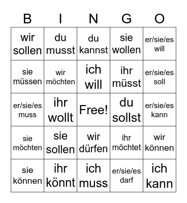 Modal Verbs Bingo Card